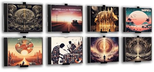 Naturalspring® Wall Mount Holder for 8 CDs | Minimalist, Retro | Decorative Shelf | Self-Adhesive, No Drilling | Storage (8, Black)