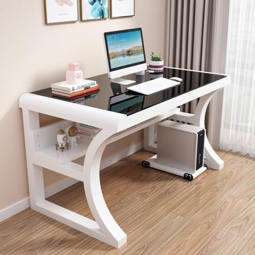 WLCNYL Computertisch aus gehärtetem Glas, moderner, einfacher Computertisch mit Ablagefächern, großer Gaming-Schreibtisch-Arbeitsplatz für das Home-Office (120 x 60 x 75 cm, Schwarz und Weiß)