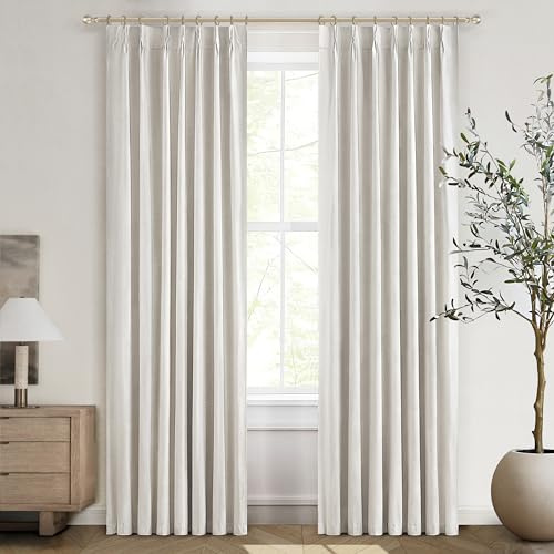 Unique 200 cm Quetschfaltenvorhänge, Verdunkelung für Schlafzimmer, 2-teiliges Set, neutrale cremefarbene Leinen-Mischung, Plissee-Gedächtnisvorhänge, Raumverdunkelung, isoliert, Kinderzimmer-Vorhang
