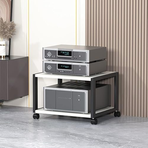 2/3/4/5-stufiges HiFi-Rack-AV-Regal, Audio Rack Hifi Regal, Beweglicher Audio-Video-Turm, Stereo-Rack-Soundturm Mit Höhenverstellbaren Trennwänden, Druckertisch Mit Rollen Druckerregal(White,H49cm/19.