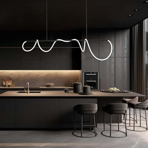 SITAFU Moderna Lampada a Sospensione Lineare Nera Regolabile in Altezza, Lampada a LED con Striscia Luminosa in Silicone Morbido fai da te per sala da Pranzo, Cucina e Soggiorno