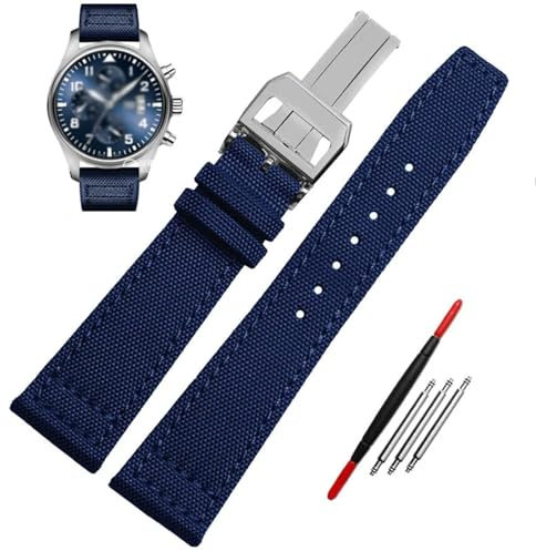 NEYENS Nylon-Uhrenarmbänder für IWC IW377724 IW371614 Uhrenarmband, 20 mm, 21 mm, 22 mm, schwarz, armeegrün, blaues Segeltuch, Uhrenarmband, 22 mm, Achat