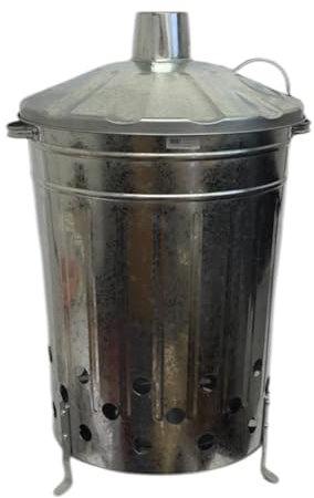 Novostyl 90 Litre Heavy Duty Extra Large Galvanised Metal Incinerator Fire Burning Bin with Special Lid & Handles