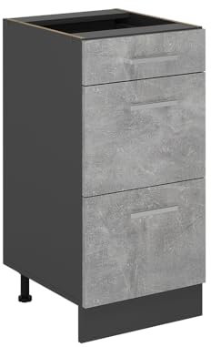 Vicco Küchenunterschrank R-Line, Beton, 40 cm mit Schubladen, ohne Arbeitsplatte