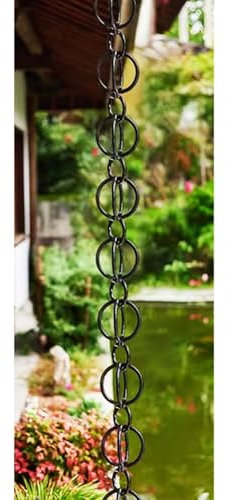 Innovz Regenkette Regenwasserfänger mit Doppelring, Schwarze Regenketten für Dachrinnen Außen, Dachrinnen-Fallrohrkanal, Aluminium-Regenwasserableiter Gartendekoration(B,4m/13.1ft)
