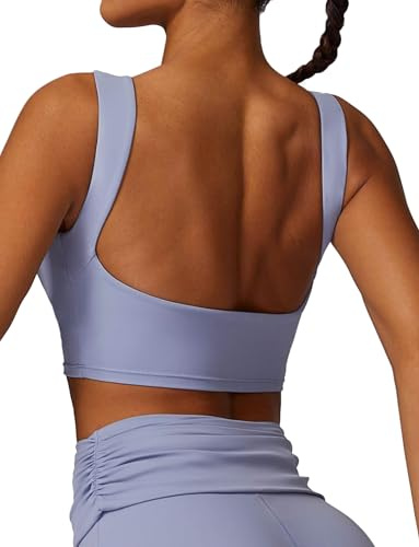 SEAUR Sport Oberteile Damen Rückenfrei Ärmellos Crop Top Gepolstert Sportshirt Gym Yoga Fitness Laufshirt Eng Bauchfrei T-Shirt Weich Stretch S-XL