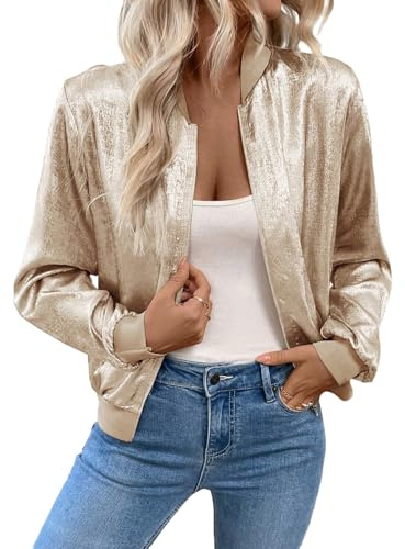 GORGLITTER Bomberjacke Damen Kurze Blouson Jacke Casual Fliegerjacke Baseball-Kragen Jacken Herbst Übergangsjacke Freizeitjacke