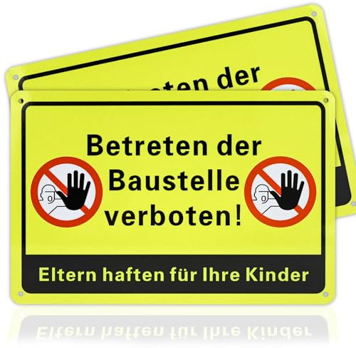 qingmeng 2 cartelli vietati di entrare, 30 x 20 cm, in alluminio, per cantiere, vietato entrare nel cantiere, per i genitori, aderire ai vostri figli! Resistente ai raggi UV per terreni privati