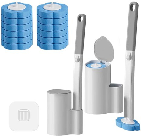 SINZONeu® Escobilla WC Desechable Pack 2 uds. con 12 Recambios + Mango Extendido (40 cm) - Cepillo Inodoro Higiénico con Soporte para Baño, Lavabo, Bañera