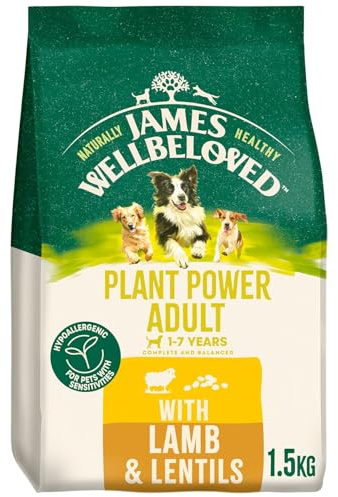 James Wellbeloved Plant Power Dry Dog Food for 1-7 Years Adult Cats Lamb & Lentils 1.5kg