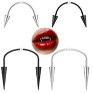 BodyAce 16G Vampirzähne Smiley Piercing Schmuck Schwarz Engel Fang Piercings Kit Lange Spike Zähne Ringe Gothic Gesicht Halloween Schmuck, Edelstahl