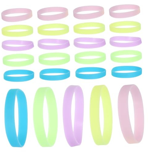 HEMOTON 25 pièces Lot de Bracelets Silicone Fluorescents pour Garçon Fille Bandes Lumineuses Ajustables Bracelets Phosphorescents Confortables et Colorés pour Sécurité et Identification
