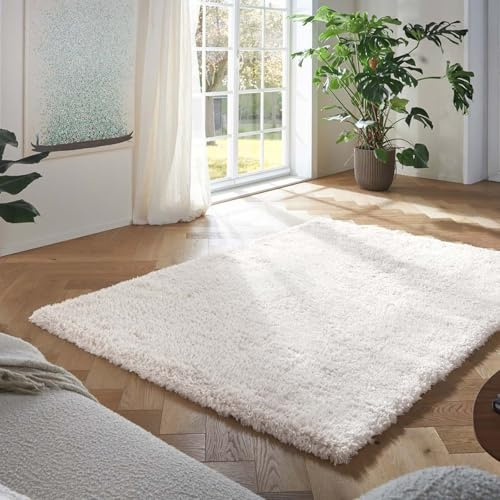 Taracarpet Flokati Teppich Langflor Kuscheliger Shaggy Weich Hochflor Wohnzimmer Schlafzimmer Home deko Modern Flauschig Anti-Rutsch Unterseite Creme 120x160 cm