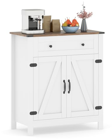 COSTWAY Sideboard Holz, Buffetschrank mit 2 Türen, 1 Schublade & verstellbarem Regal, Küchenschrank modern, Schrank für Esszimmer, Wohnzimmer & Flur, 80 x 40 x 92 cm, Weiß