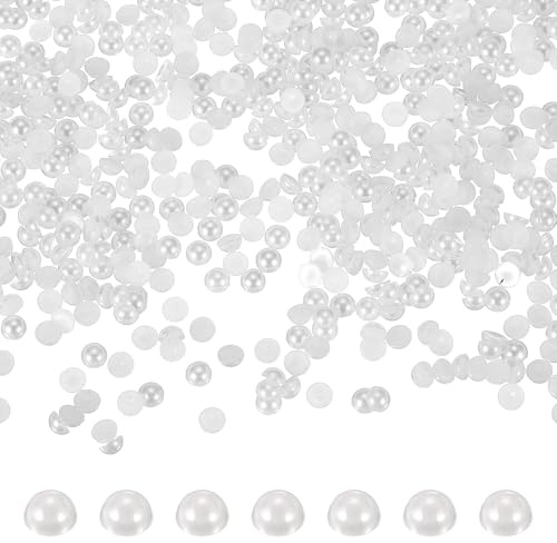 PATIKIL 1800 Pcs White Half Round Pearls Beads, 4mm ABS Flatback | Rhinestones Pearls for Crafting Jewelry Making DIY Nail Art Clothes Wedding Art Decoration