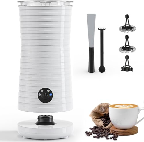 Milk Frother, Morpilot 4 in 1 Electric Milk Frothers, Hot & Cold Milk Foamer, 240ml, 400w, Strix Temperature Controls, Silent Operation, for Coffee, Cappuccino, White
