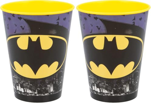 Stor GOBELET RÉUTILISABLE POUR ENFANTS EN PLASTIQUE SANS BPA 260 ML | BATMAN SYMBOL, Noir (Lot de 2)