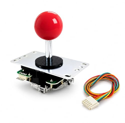 SANWA JLX2-TP-8YT Joystick de arcade de 2ª generación con parte superior de bola roja y arnés de 5 pines, actualización y sucesor definitivo de JLF, base POM, arandela en forma de X, puerta GT-8X