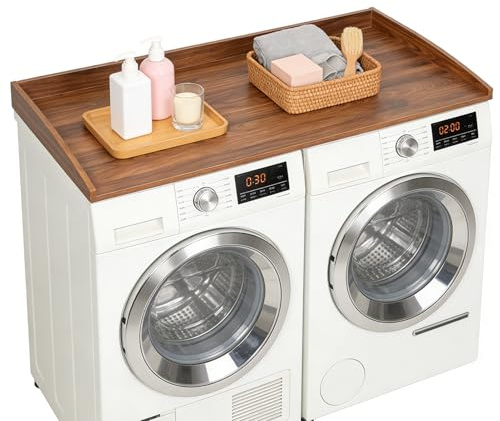 Arbeitsplatte Waschmaschine Trockner, Waschmaschinen Auflage Holz, Wasserdicht & Schneller Aufbau, Laundry Countertop für Waschmaschine & Trockner, bis 50 kg, 120×60×7.5cm (Walnuss)
