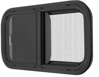 Fenêtre pour camping-car 70x40 cm avec moustiquaire et store - Fenêtre escamotable pour camping-car, caravane, van - Cadre en aluminium, verre trempé, montage à serrage - Noir