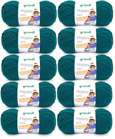 Gründl Happy uni (Strick- und Häkelgarn mit wollartigem Charakter aus 100 % Polyacryl, Anti-Pilling, 100 g / 250 m, Nadelstärke: 4 - 5, 10 x 100 g), Petrol