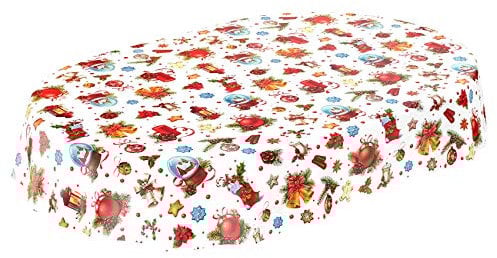 ANRO Wachstuchtischdecke Wachstuch Wachstischdecke Tischdecke Weihnachten Weihnachtskugeln Fest Feier Oval 180x140cm