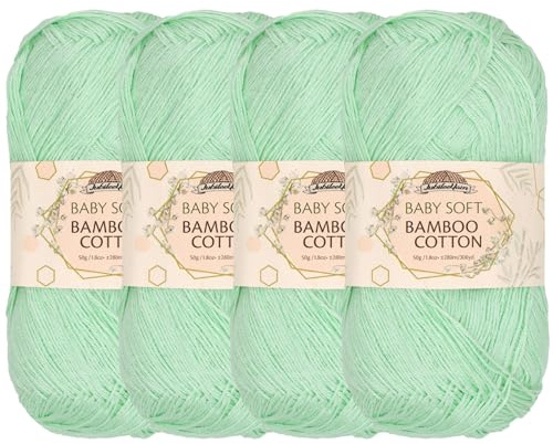 JubileeYarn Baby Soft Bamboo Cotton Yarn - 50g/Skein - Mint Green - 4 Skeins