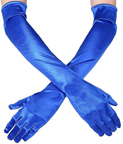 Ksnnrsng Damen Lange Handschuhe Satin Classic Opera Fest Party Hochzeit Braut Handschuhe 1920er Stil Handschuhe Elastisch Erwachsene Größe bis Handgelenk Länge (52 cm-Blau)