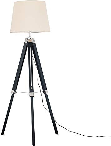 MiniSun | Modern Black Wood and Silver Chrome Tripod Floor Lamp with a Beige Tapered Light Shade | Floor Lamps & Torchieres, Home Décor, Improvement & Lifestyle Essential
