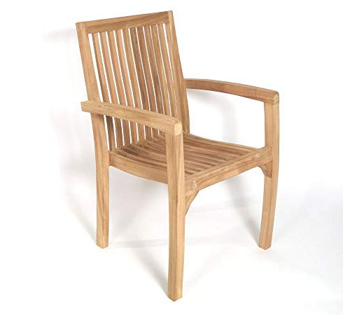 Teako Design 2 Stück Stapelstühle Como Teak Massivholz Höhe der Stuhllehne 95 cm wetterfest Gartenstuhl stappelbar