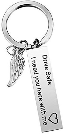 Bishilin Schlüsselanhänger Herren Partner Flügel Lange Platte mit Gravur Drive Safe I Need You here with me Edelstahl Schlüsselanhänger für