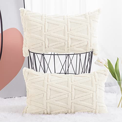 Madizz 2er Set Sanft Plüsch Kurze Wolle Samt Dekorativ Zierkissenbezüge Luxus Stil Kissenbezug für Sofa für Schlafzimmer Beige 40x80 cm Rechteckig