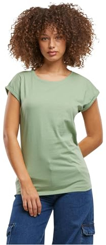 Build Your Brand Women's Extended Shoulder Tee, Paleleaf, L