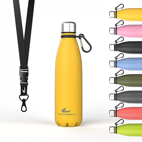 Daikoku - Edelstahl Wasserflasche | 100% Auslaufsicher | Hält 12 Stunden Heiß, 24 Stunden Kalt | BPA-Frei und Gesund | Modische Farbe, Ideal für Alltag und Outdoor | Gelb | 500 ML