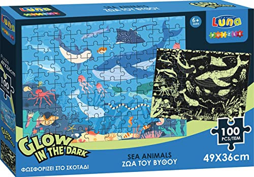 Luna Puzzle Glow IN The Dark Kinderpuzzle Meeresbewohner 100-tlg. Format 49x36cm