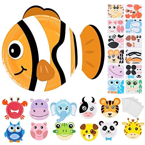 LOOPES 12tlg Papier Platte Bastelset Kinder DIY Tiere Basteln Kreatives Teller Bastelsets mit 12x Tier für Kindergeburtstag Geburtstag Schulanfang Geschenk Frühling Mädchen Jungen 3 4 5 6 7 8 Jahre
