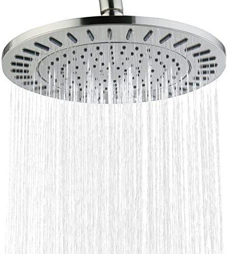 BRIGHT SHOWERS Rain Shower Head, 9 Inch High Pressure Waterfall Showerhead with Adjustable Angle and Anti-clogging Silicone Nozzles, Luxury Bathroom Overhead Shower, Brushed Nickel
