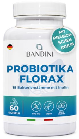 Bandini® FLORAX PROBIOTICS | Fermenti Lattici Probiotici per l'intestino - 20 Miliardi UFC - 18 Ceppi Batterici tra cui Lactobacillus, BifidoBacterium - Probiotico naturale - 60 Capsule per 60 Giorni