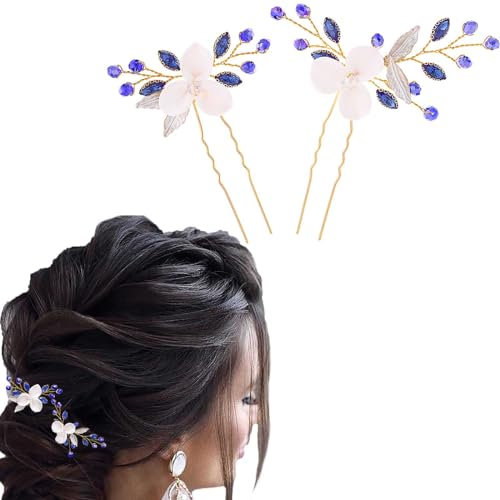Flayem Mariée Épingles à cheveux Fleur Bleu Cristal Mariage Cheveux Clips Bal de promo Faire la fête De mariée Coiffes Bijoux pour Demoiselle d'honneur et filles (2 pièces)