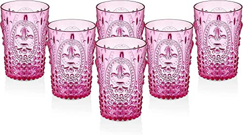 PRISMA - Pack de 6 vasos rosa de Plastiresist de 400 ML modelo Flor de Lis, policarbonato tamaño mediano, reutilizable, apto para piscina