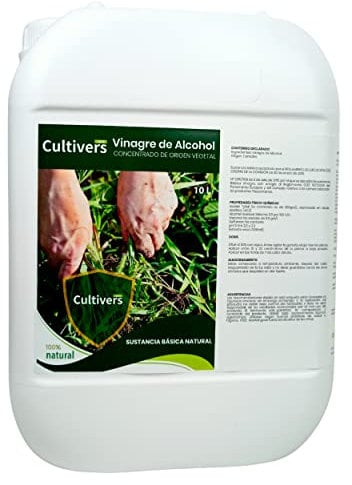 CULTIVERS Aceto alcolico 20 L. Erbicida naturale al 100%. Elimina le erbacce. Detergente per sistemi di irrigazione. Fungicida e battericida Regolatore naturale del pH.