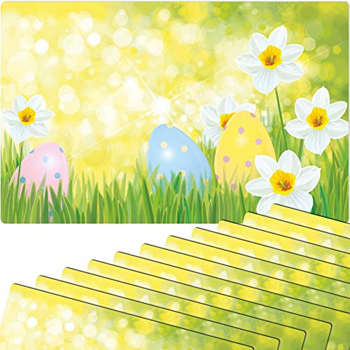 matches21 Frühlingshafte Tischsets Platzsets Motiv abwaschbar Ostern Osterglocken & Ostereier bunt 12er 43,5x28,5 cm
