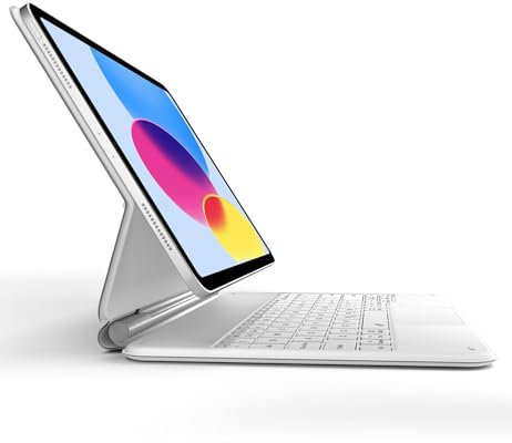 Dracool Keyboard Case for iPad 10th Generation 2022 10.9 inch Keyboard with Trackpad Magic Type Keyboard Magnetic Stand 7-Color Backlit Bluetooth Keyboard QWERTY UK Layout, White