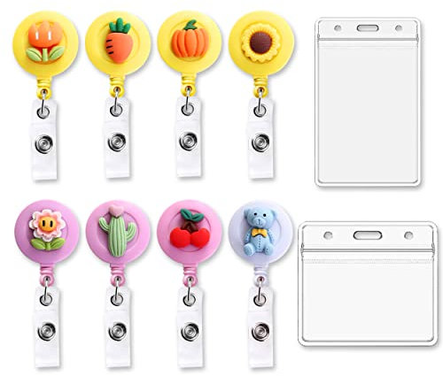 Porta badge estraibile, 8 pezzi di cordini estraibili con porta badge, simpatico porta badge retrattile, porta carte d'identità con rotella retrattile per uffici, scuole e fabbriche
