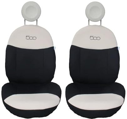 Italfodere - Coppia di Coprisedili Auto anteriori - Compatibili con Fiat 500 dal 2007 in poi - Fatti a Mano - Cotone - Gommapiuma e Poliestere - Accessori Auto Interno - Made in Italy - Nero/Panna