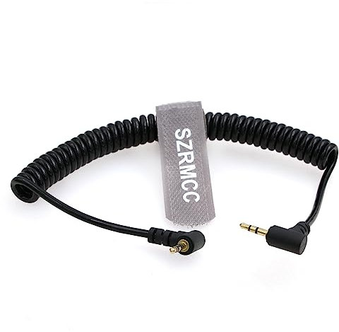 SZRMCC LANC Fernbedienungskabel, 2.5 mm auf 2.5 mm Stecker, rechtwinklig, gewickelt, Audio-Verlängerungskabel für Zoom Sony PXW-FS5 Handgriff Blackmagic URSA Mini (Spiralkabel)