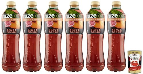 6x FUZE TEA Senza Zuccheri Pesca,Ohne Zucker Schwarzer Tee Pfirsich- und Rosen Eistee,Erfrischungsgetränk,Alkoholfrei,Einweg-PET-Flasche 1,25Lt + Italian Gourmet Polpa di Pomodoro 400g Dose