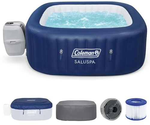 Coleman SaluSpa Atlantis AirJet Inflatable Hot Tub, 4 to 6 Person Square Portable Outdoor Spa with 140 Air Jets, App Control and EnergySense Insulated Cover, 71 x 28