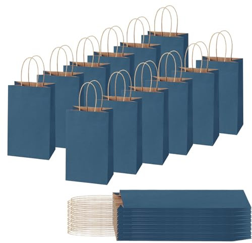 30 sacchetti regalo di carta blu scuro per feste per bambini, sacchetti per caramelle, caramelle con manici, fondo piatto, sacchetti di carta kraft per regali, Natale, Halloween, matrimonio