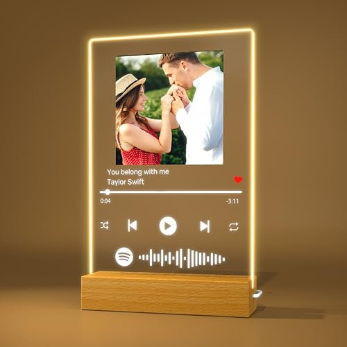 Spotify Glas Personalisiert mit Foto, Song Cover Glas Bild Musik Spotify aus Acrylglas, Personalisiertes Spotify Platte mit Scannbar QR Code, Geschenke für Valentinstag Weihnachten